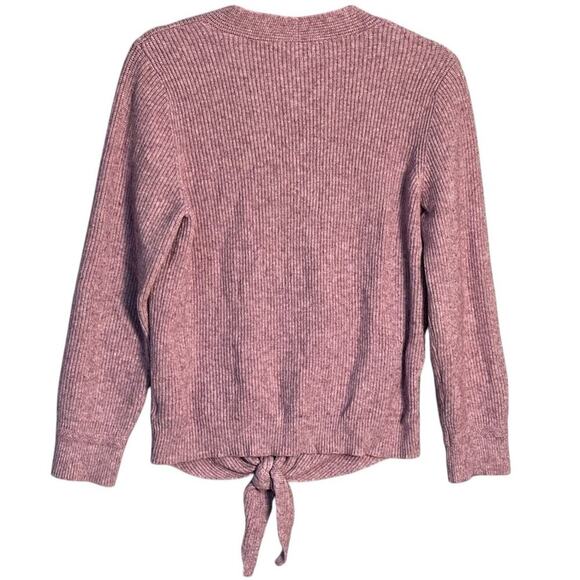 Moth Anthropologie Sz L Lavender Tie Front V-Neck Ribbed Sweater Rayon Soft Cozy - Picture 2 of 9